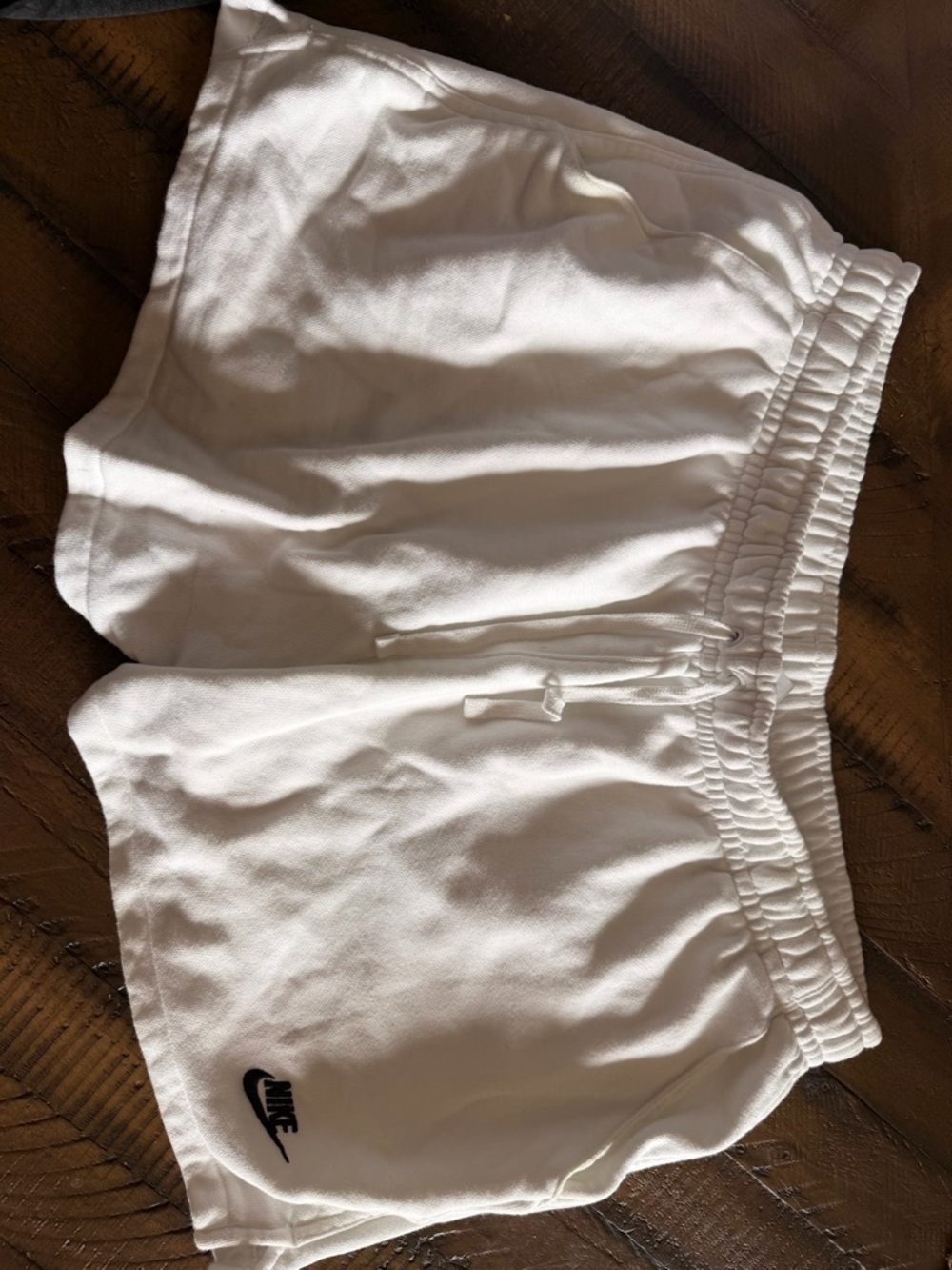 Nike White Elastic Waist Athletic Shorts with Swoosh Tag
